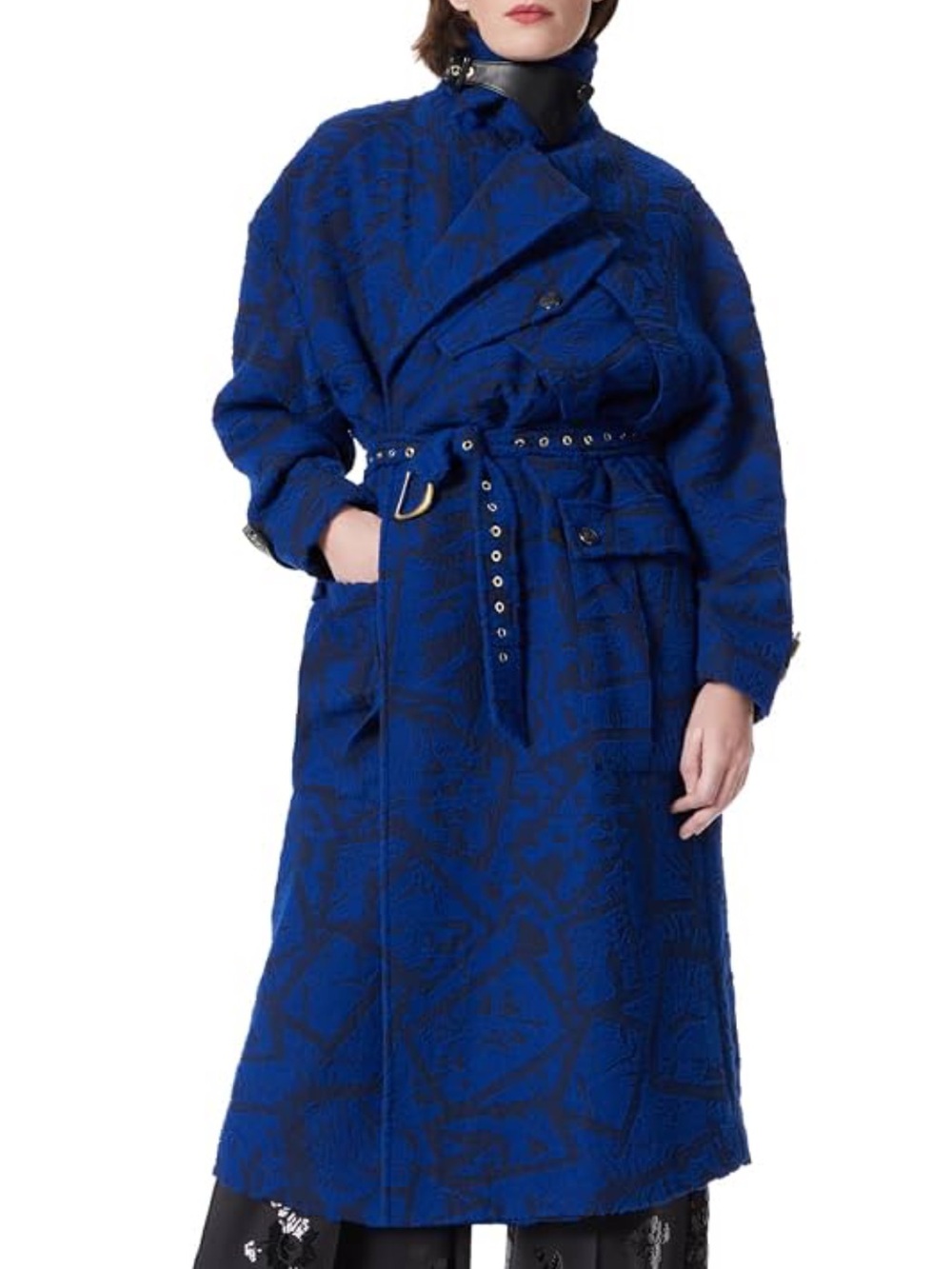 NWT DEE OCLEPPO Statement Belted Open Front Trench Coat Sodalite Blue XL